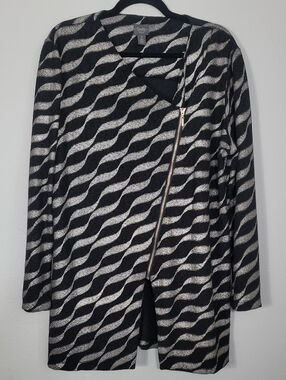 Chicos Travelers Asymmetrical Zip Jacket Size 3 XL Artsy Dinner